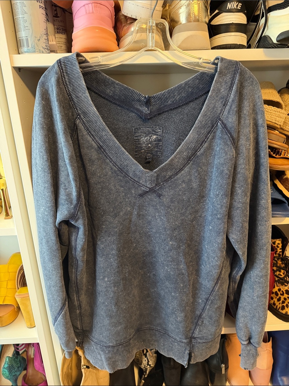 aerie faded slate V-neck sweatshirt